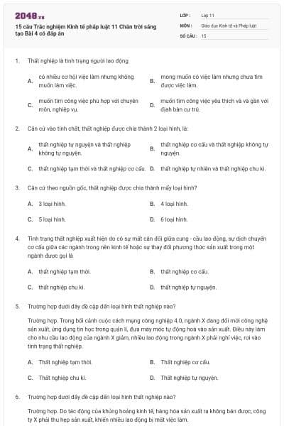 15 câu Trắc nghiệm Kinh tế pháp luật 11 Chân trời sáng tạo Bài 4 có đáp án