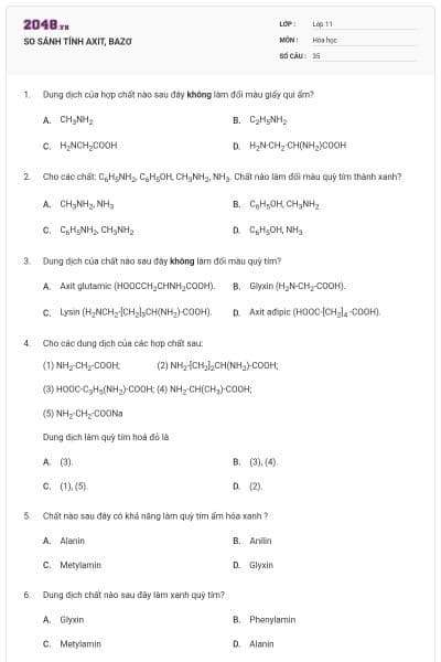 SO SÁNH TÍNH AXIT, BAZƠ
