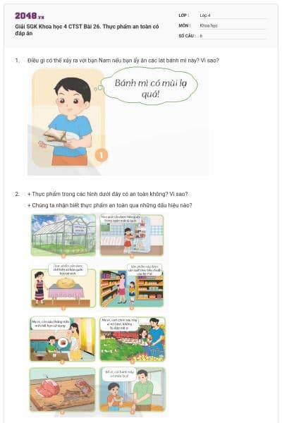 Giải SGK Khoa học 4 CTST Bài 26. Thực phẩm an toàn có đáp án