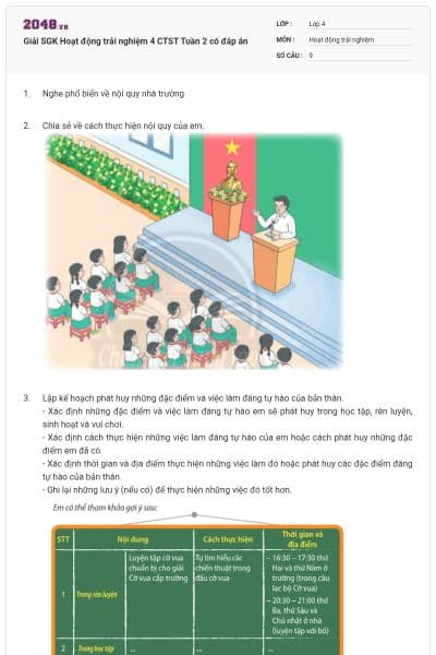 Giải SGK Hoạt động trải nghiệm 4 CTST Tuần 2 có đáp án