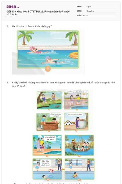 Giải SGK Khoa học 4 CTST Bài 28. Phòng tránh đuối nước có đáp án