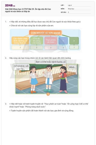 Giải SGK Khoa học 4 CTST Bài 29. Ôn tập chủ đề Con người và sức khỏe có đáp án