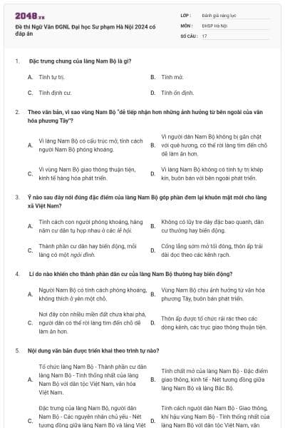 Đề thi Ngữ Văn ĐGNL Đại học Sư phạm Hà Nội 2024 có đáp án