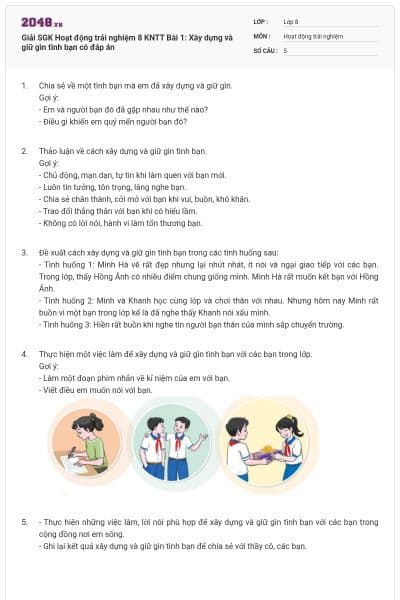 Giải SGK Hoạt động trải nghiệm 8 KNTT Bài 1: Xây dựng và giữ gìn tình bạn có đáp án