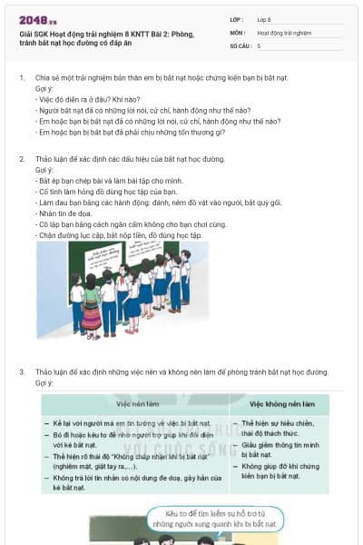 Giải SGK Hoạt động trải nghiệm 8 KNTT Bài 2: Phòng, tránh bắt nạt học đường có đáp án