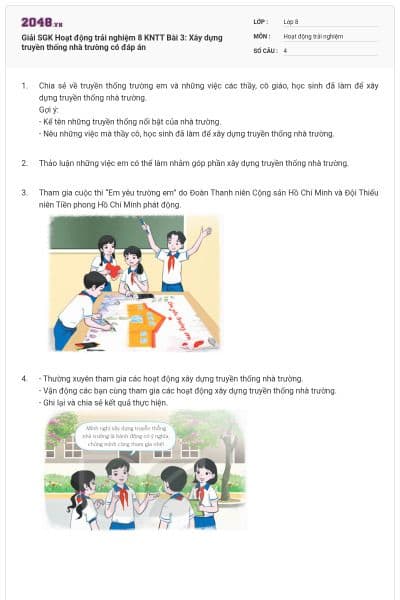 Giải SGK Hoạt động trải nghiệm 8 KNTT Bài 3: Xây dựng truyền thống nhà trường có đáp án