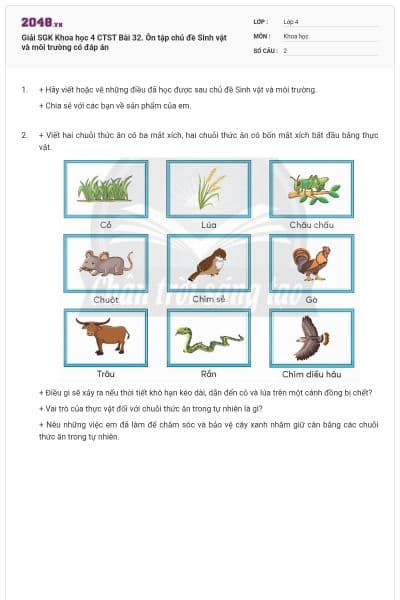 Giải SGK Khoa học 4 CTST Bài 32. Ôn tập chủ đề  Sinh vật và môi trường có đáp án