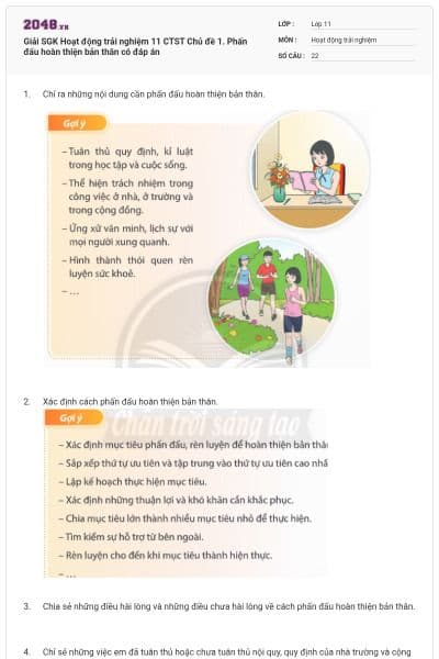 Giải SGK Hoạt động trải nghiệm 11 CTST Chủ đề 1. Phấn đấu hoàn thiện bản thân có đáp án