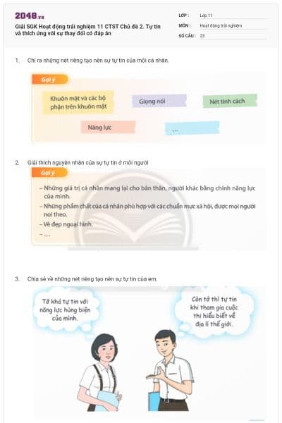 Giải SGK Hoạt động trải nghiệm 11 CTST Chủ đề 2. Tự tin và thích ứng với sự thay đổi có đáp án