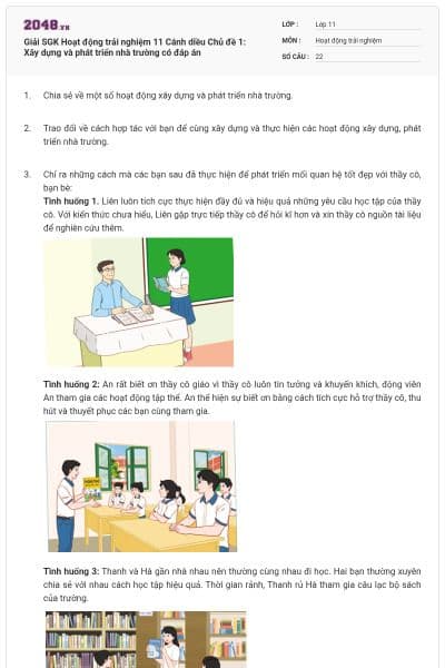 Giải SGK Hoạt động trải nghiệm 11 Cánh diều Chủ đề 1: Xây dựng và phát triển nhà trường có đáp án