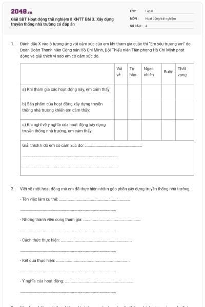 Giải SBT Hoạt động trải nghiệm 8 KNTT Bài 3. Xây dựng truyền thống nhà trường có đáp án