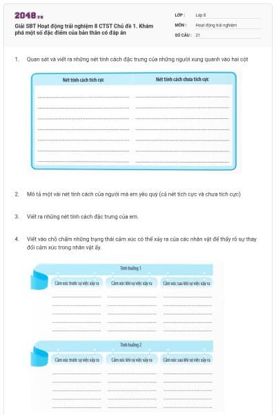 Giải SBT Hoạt động trải nghiệm 8 CTST Chủ đề 1. Khám phá một số đặc điểm của bản thân có đáp án