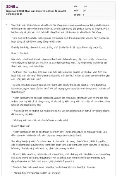 Soạn văn 8 CTST Thảo luận ý kiến về một vấn đề của đời sống có đáp án