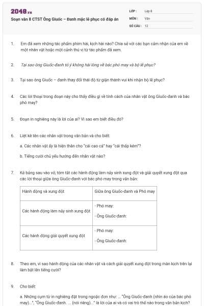 Soạn văn 8 CTST Ông Giuốc – Đanh mặc lễ phục có đáp án