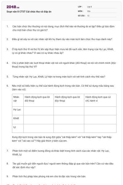 Soạn văn 8 CTST Cái chúc thư có đáp án