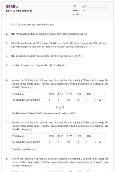 Bài 4: Số trung bình cộng