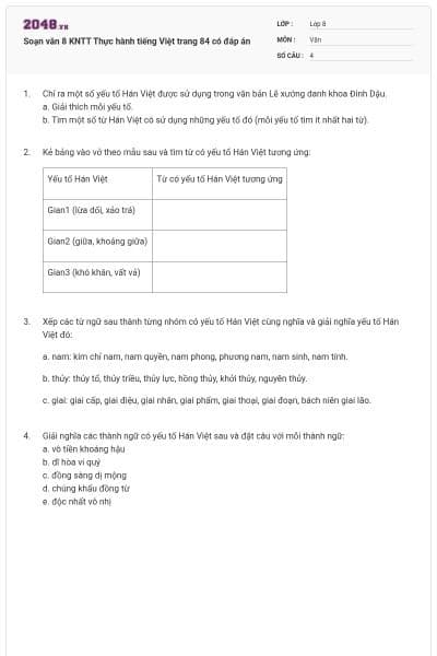 Soạn văn 8 KNTT Thực hành tiếng Việt trang 84 có đáp án