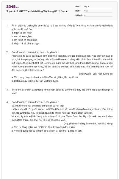 Soạn văn 8 KNTT Thực hành tiếng Việt trang 86 có đáp án