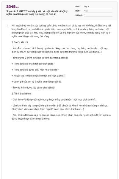 Soạn văn 8 KNTT Trình bày ý kiến về một vấn đề xã hội (ý nghĩa của tiếng cười trong đời sống) có đáp án
