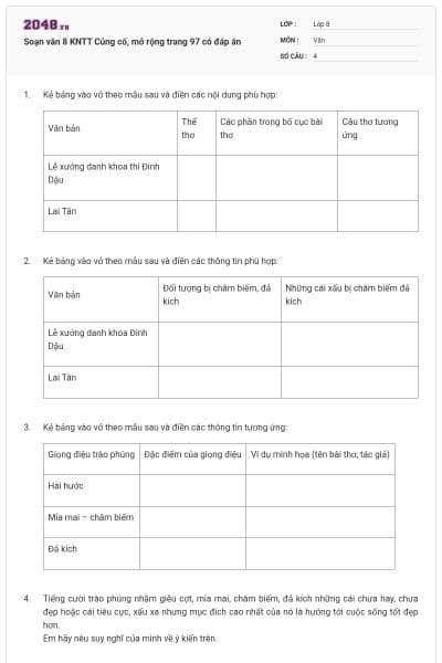 Soạn văn 8 KNTT Củng cố, mở rộng trang 97 có đáp án