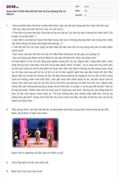 Soạn văn 8 Cánh diều Đổi tên cho xã (Lưu Quang Vũ) có đáp án