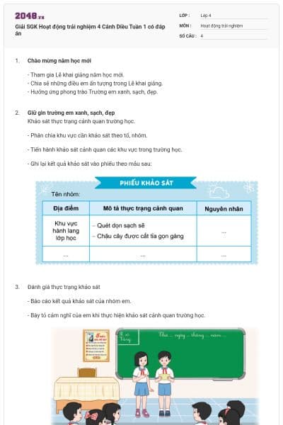 Giải SGK Hoạt động trải nghiệm 4 Cánh Diều Tuần 1 có đáp án