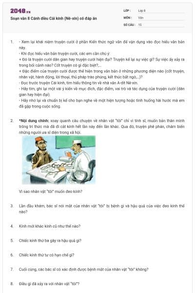 Soạn văn 8 Cánh diều Cái kính (Nê-xin) có đáp án