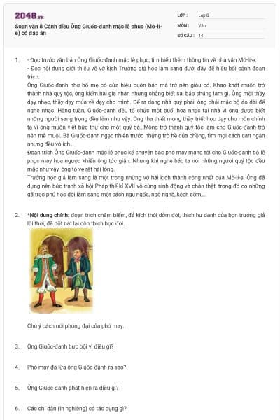 Soạn văn 8 Cánh diều Ông Giuốc-đanh mặc lễ phục (Mô-li-e) có đáp án