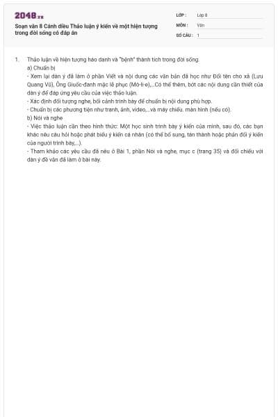 Soạn văn 8 Cánh diều Thảo luận ý kiến về một hiện tượng trong đời sống có đáp án