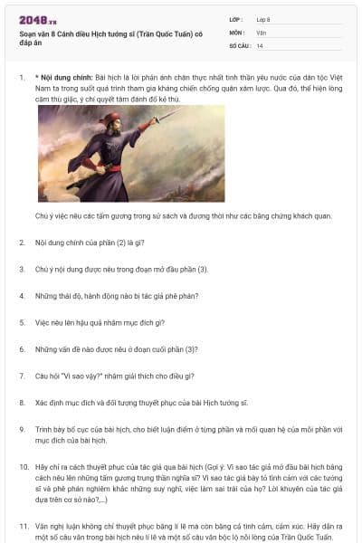 Soạn văn 8 Cánh diều Hịch tướng sĩ  (Trần Quốc Tuấn) có đáp án