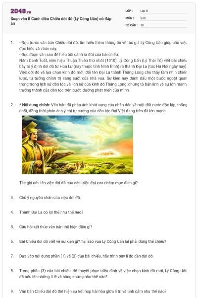 Soạn văn 8 Cánh diều Chiếu dời đô  (Lý Công Uẩn) có đáp án