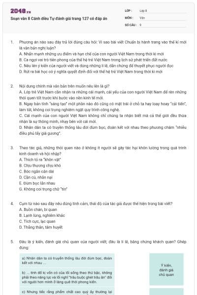 Soạn văn 8 Cánh diều Tự đánh giá trang 127 có đáp án