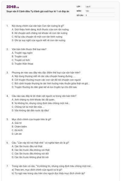 Soạn văn 8 Cánh diều Tự đánh giá cuối học kì 1 có đáp án