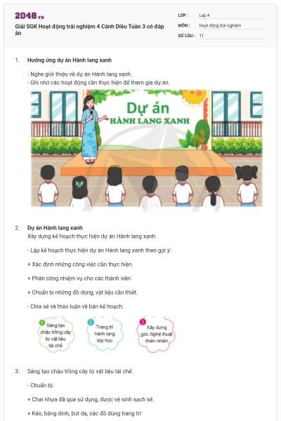 Giải SGK Hoạt động trải nghiệm 4 Cánh Diều Tuần 3 có đáp án