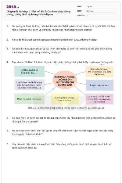 Chuyên đề Sinh học 11 Kết nối Bài 7: Các biện pháp phòng chống, chống bệnh dịch ở người có đáp án