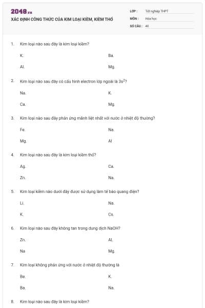 XÁC ĐỊNH CÔNG THỨC CỦA KIM LOẠI KIỀM, KIỀM THỔ