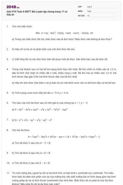 Giải VTH Toán 8 KNTT Bài Luyện tập chung trang 17 có đáp án