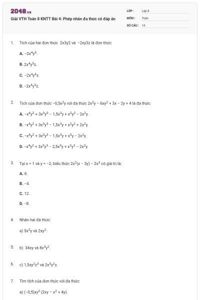 Giải VTH Toán 8 KNTT Bài 4: Phép nhân đa thức có đáp án