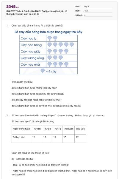 Giải VBT Toán 4 Cánh diều Bài 3: Ôn tập về một số yếu tố thống kê và xác suất có đáp án