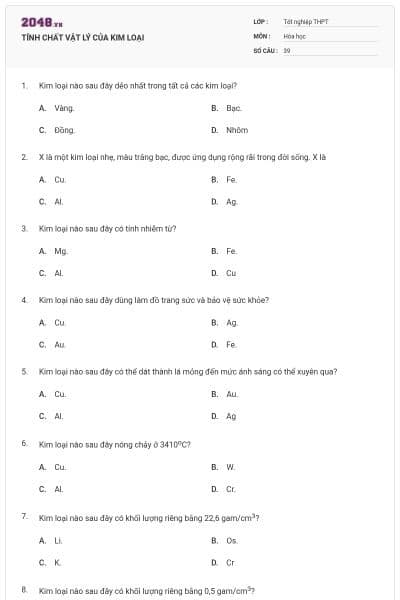 TÍNH CHẤT VẬT LÝ CỦA KIM LOẠI