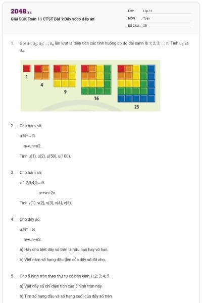 Giải SGK Toán 11 CTST Bài 1:Dãy sốcó đáp án