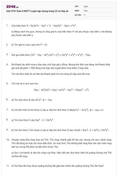 Giải VTH Toán 8 KNTT Luyện tập chung trang 25 có đáp án