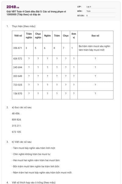 Giải VBT Toán 4 Cánh diều Bài 5: Các số trong phạm vi 1000000 (Tiếp theo) có đáp án