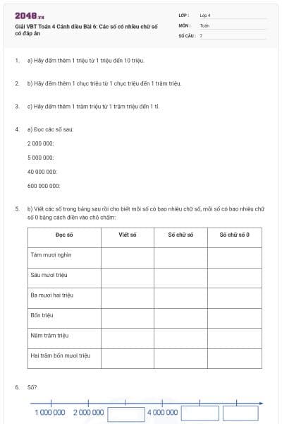 Giải VBT Toán 4 Cánh diều Bài 6: Các số có nhiều chữ số có đáp án