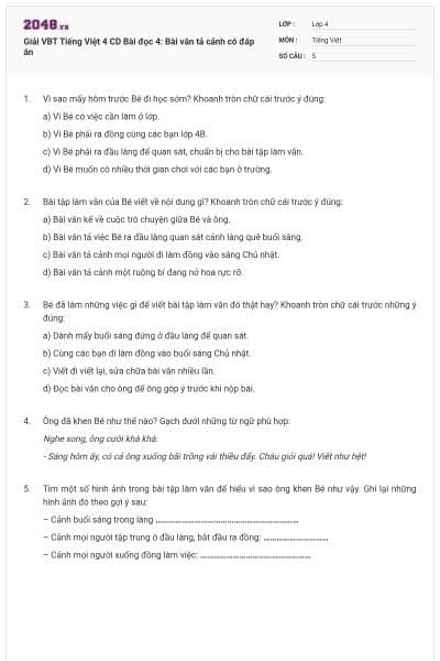 Giải VBT Tiếng Việt 4 CD Bài đọc 4: Bài văn tả cảnh có đáp án