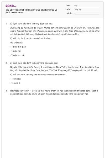 Giải VBT Tiếng Việt 4 CD Luyện từ và câu: Luyện tập về danh từ có đáp án