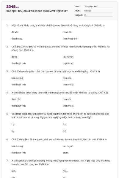 XÁC ĐỊNH TÊN, CÔNG THỨC CỦA PHI KIM VÀ HỢP CHẤT