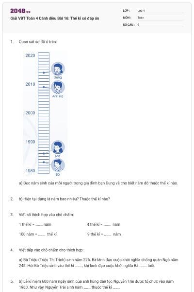 Giải VBT Toán 4 Cánh diều Bài 16: Thế kỉ có đáp án