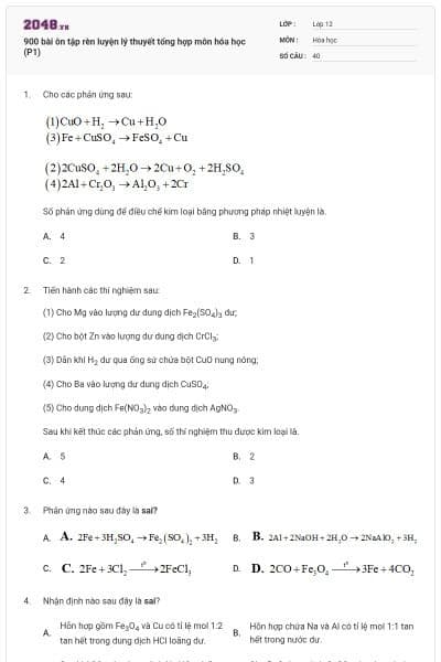 900 bài ôn tập rèn luyện lý thuyết tổng hợp môn hóa học (P1)