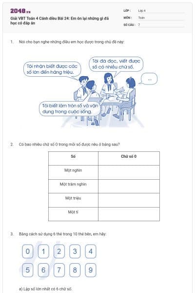 Giải VBT Toán 4 Cánh diều Bài 24: Em ôn lại những gì đã học có đáp án